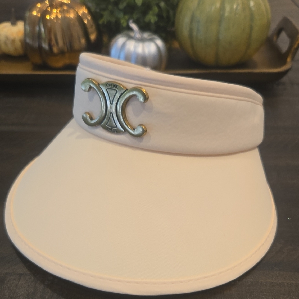 Celine Cream Visor with Gold Triomphe Plaque - Picture 4 of 8